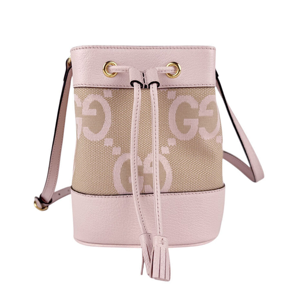Gucci Jumbo GG Leather Canvas Shoulder Bag Pink Brown